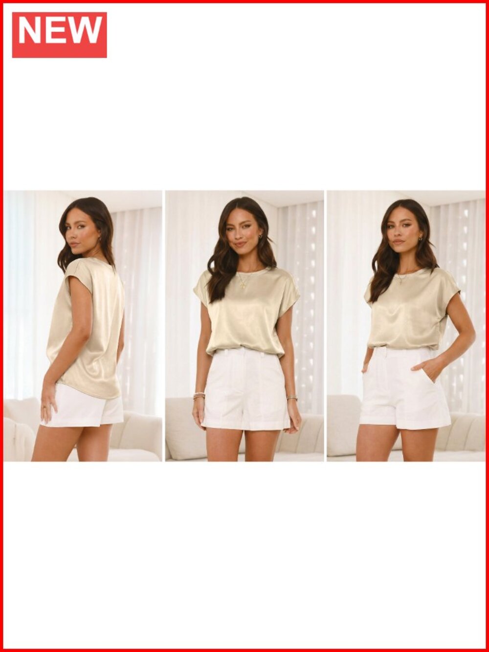 Silky Satin Cap Sleeve Blouse Crew Neck Womens Dressy Business Casual Office Top - Picture 6 of 6
